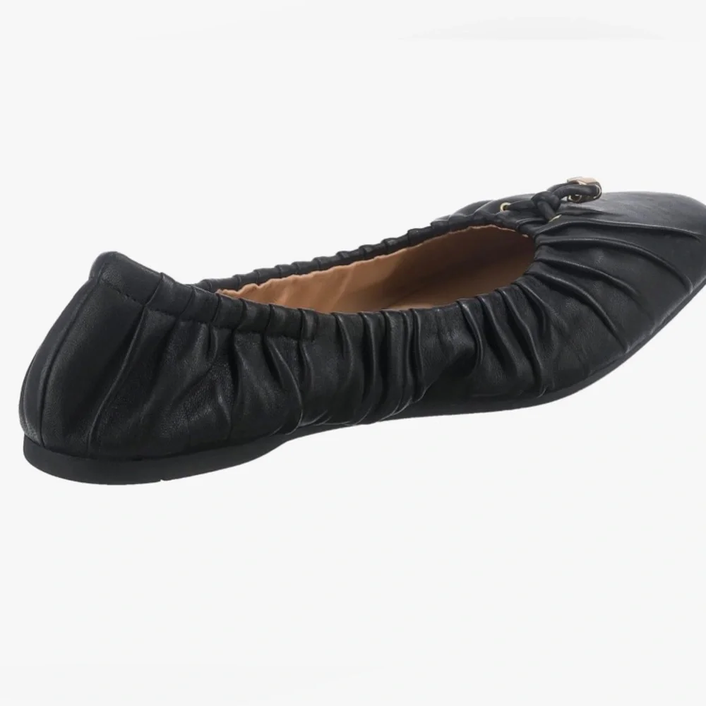 Coach Black Ruched Leather Ballet Flats with Gold Charm - Picture 4 of 8